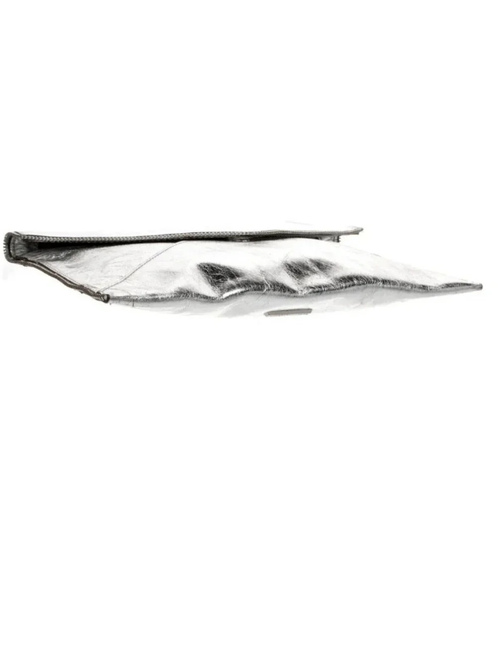 Rebecca Minkoff Silver Leather Envelope Clutch Metallic W/Zip Detail